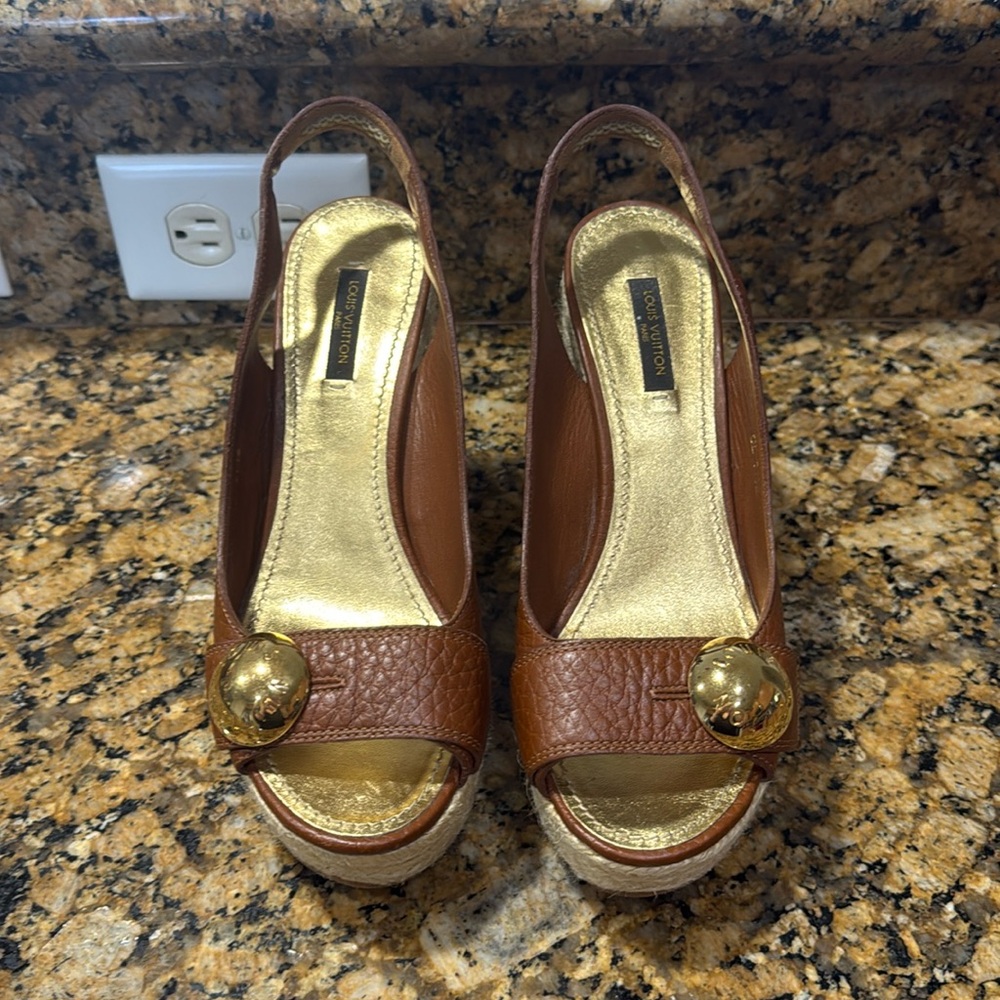 Louis Vuitton Brown Wedge Sandals Size 37.5